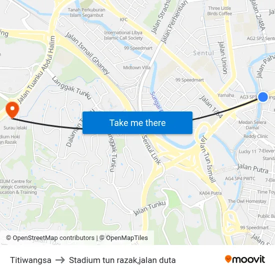 Titiwangsa to Stadium tun razak,jalan duta map