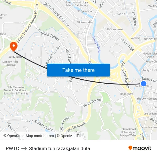 PWTC to Stadium tun razak,jalan duta map