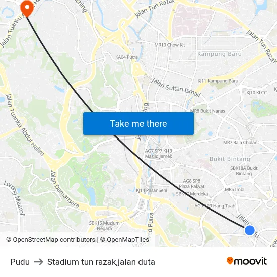 Pudu to Stadium tun razak,jalan duta map