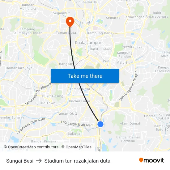 Sungai Besi to Stadium tun razak,jalan duta map