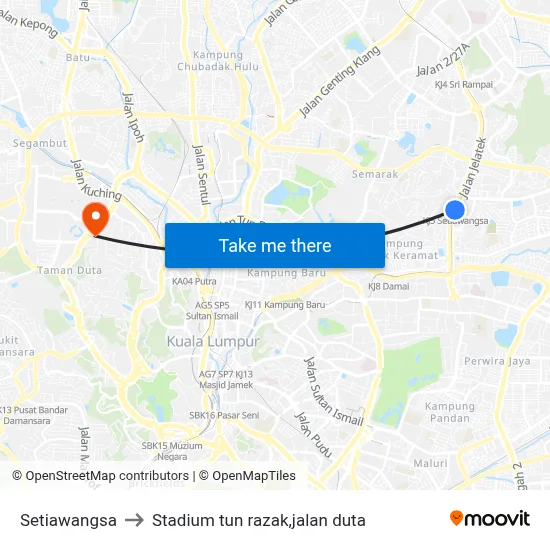 Setiawangsa to Stadium tun razak,jalan duta map