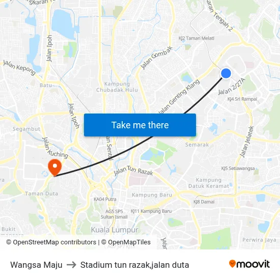 Wangsa Maju to Stadium tun razak,jalan duta map