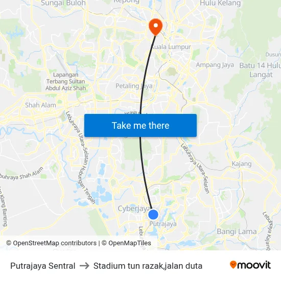 Putrajaya Sentral to Stadium tun razak,jalan duta map