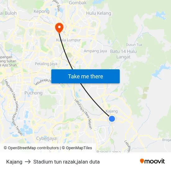 Kajang to Stadium tun razak,jalan duta map