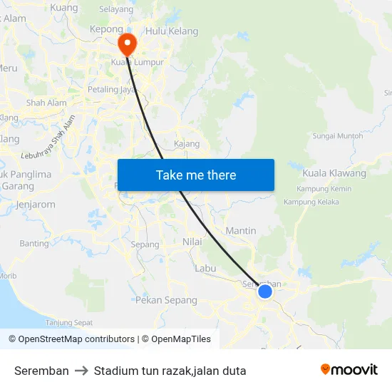 Seremban to Stadium tun razak,jalan duta map