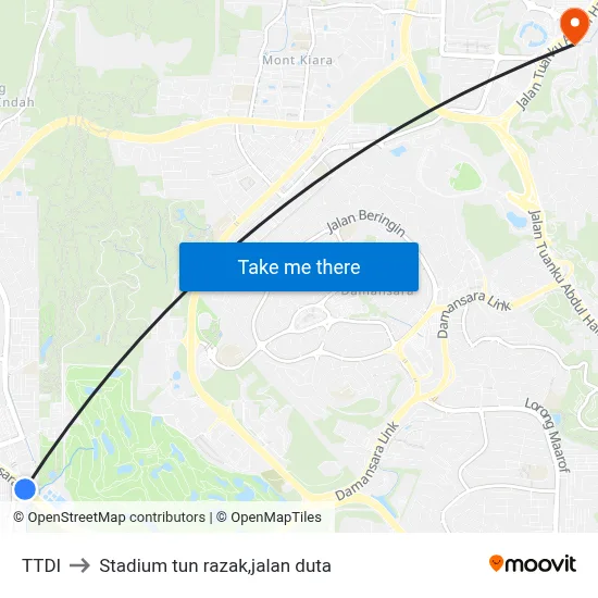 TTDI to Stadium tun razak,jalan duta map