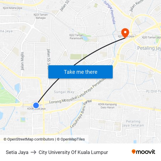 Setia Jaya to City University Of Kuala Lumpur map