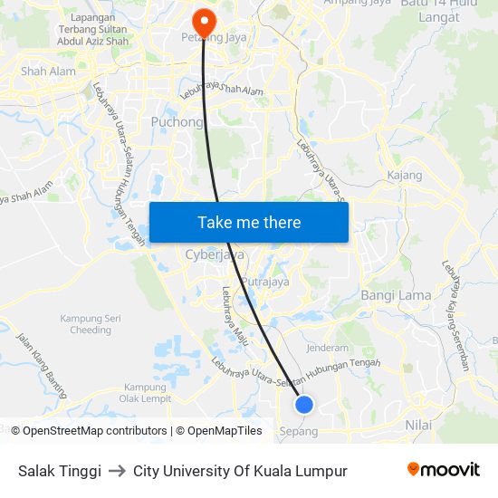 Salak Tinggi to City University Of Kuala Lumpur map