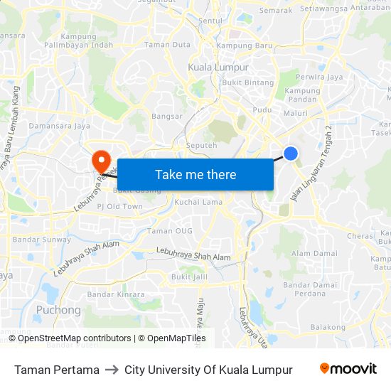 Taman Pertama to City University Of Kuala Lumpur map