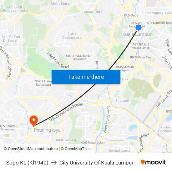 Sogo KL (Kl1940) to City University Of Kuala Lumpur map