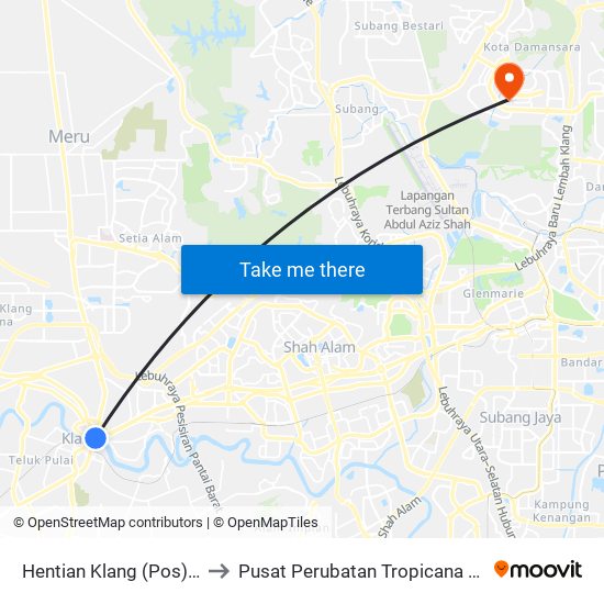 Hentian Klang (Pos) B (Bd664) to Pusat Perubatan Tropicana Medical Centre map