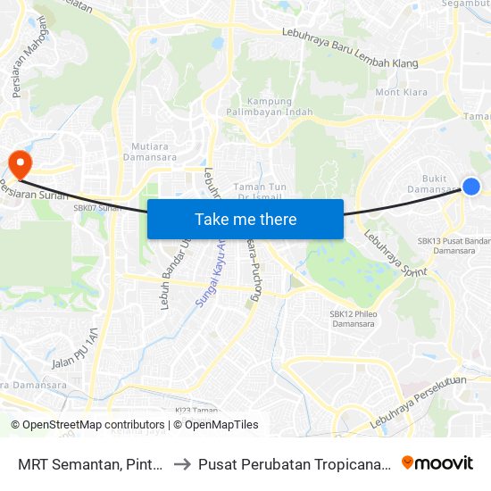 MRT Semantan, Pintu B (Kl1174) to Pusat Perubatan Tropicana Medical Centre map