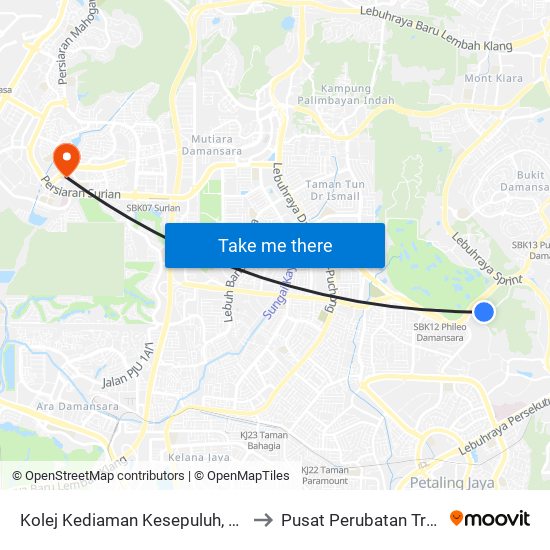 Kolej Kediaman Kesepuluh, Universiti Malaya (Opp) (Kl2345) to Pusat Perubatan Tropicana Medical Centre map