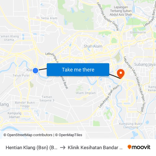 Hentian Klang (Bsn) (Bd580) to Klinik Kesihatan Bandar Botanic map