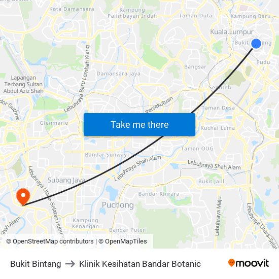 Bukit Bintang to Klinik Kesihatan Bandar Botanic map