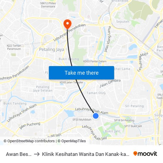 Awan Besar to Klinik Kesihatan Wanita Dan Kanak-kanak map