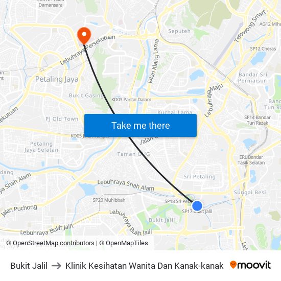 Bukit Jalil to Klinik Kesihatan Wanita Dan Kanak-kanak map