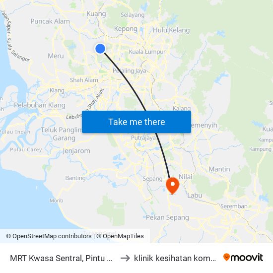 MRT Kwasa Sentral, Pintu A (Sa1020) to klinik kesihatan kompleks klia map