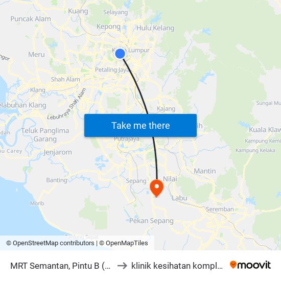 MRT Semantan, Pintu B (Kl1174) to klinik kesihatan kompleks klia map