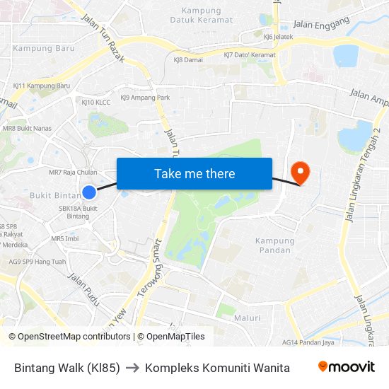 Bintang Walk (Kl85) to Kompleks Komuniti Wanita map
