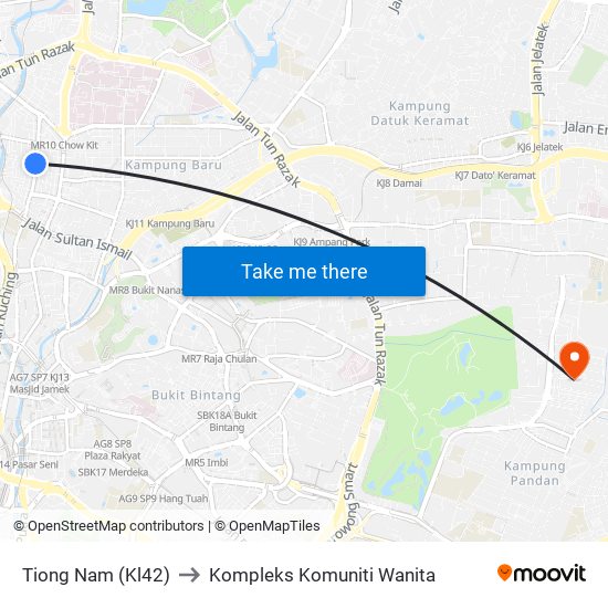 Tiong Nam (Kl42) to Kompleks Komuniti Wanita map