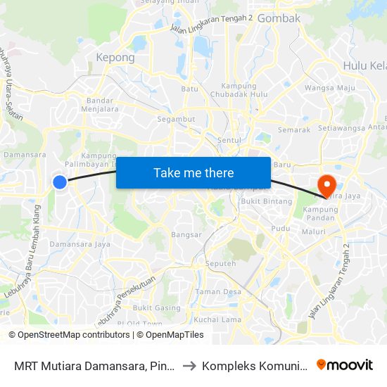 MRT Mutiara Damansara, Pintu C (Pj814) to Kompleks Komuniti Wanita map