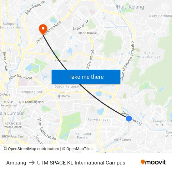 Ampang to UTM SPACE KL International Campus map