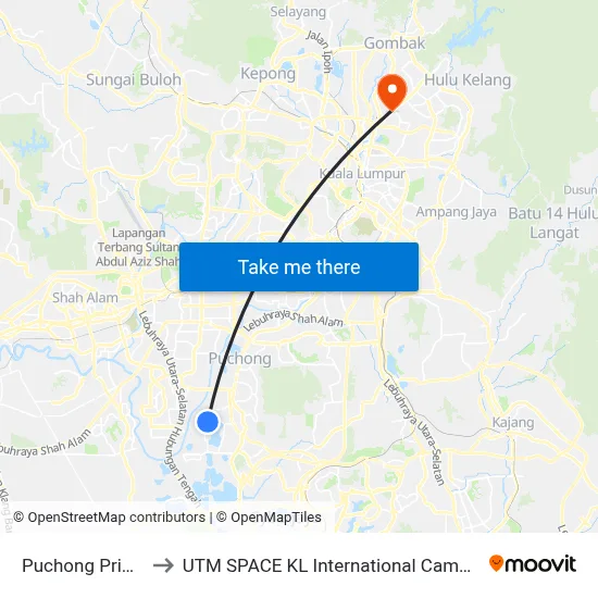 Puchong Prima to UTM SPACE KL International Campus map