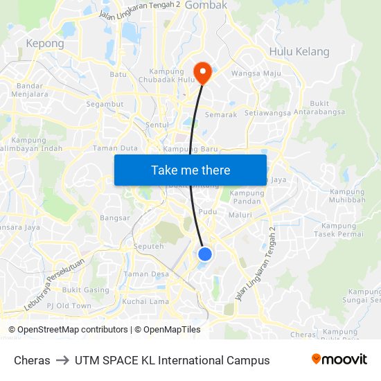 Cheras to UTM SPACE KL International Campus map