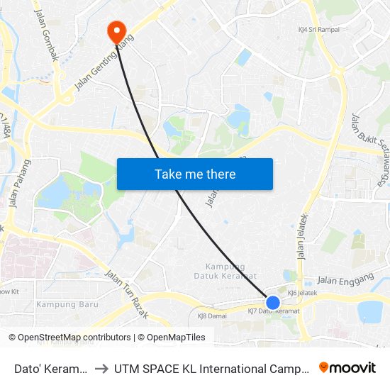 Dato' Keramat to UTM SPACE KL International Campus map