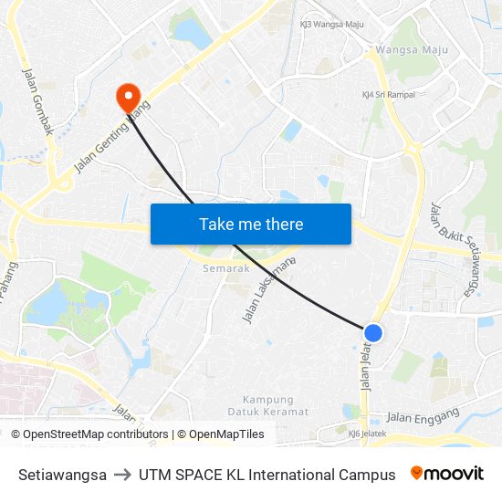 Setiawangsa to UTM SPACE KL International Campus map