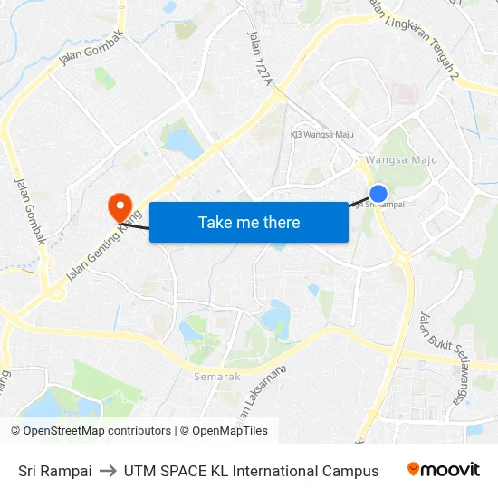 Sri Rampai to UTM SPACE KL International Campus map