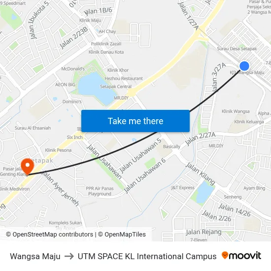 Wangsa Maju to UTM SPACE KL International Campus map