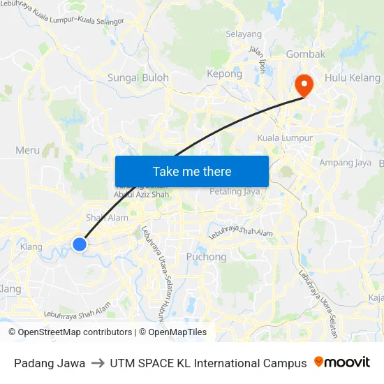 Padang Jawa to UTM SPACE KL International Campus map
