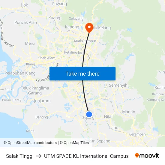 Salak Tinggi to UTM SPACE KL International Campus map