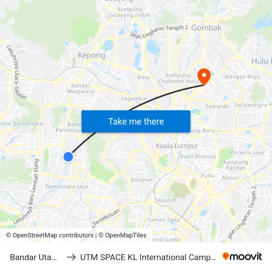 Bandar Utama to UTM SPACE KL International Campus map