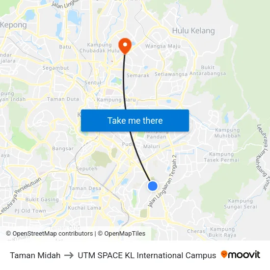Taman Midah to UTM SPACE KL International Campus map