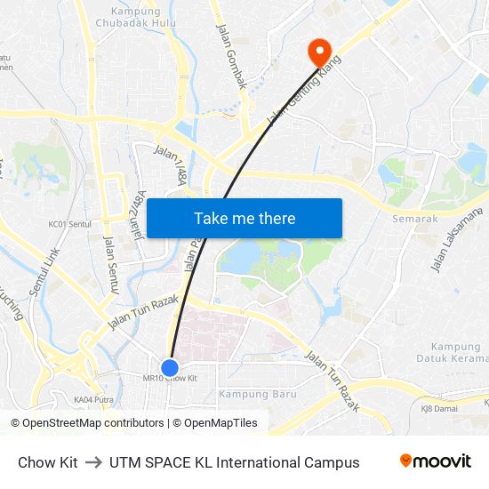 Chow Kit to UTM SPACE KL International Campus map