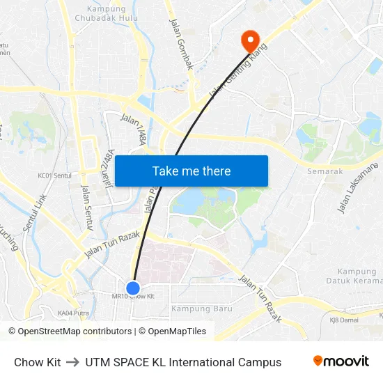 Chow Kit to UTM SPACE KL International Campus map