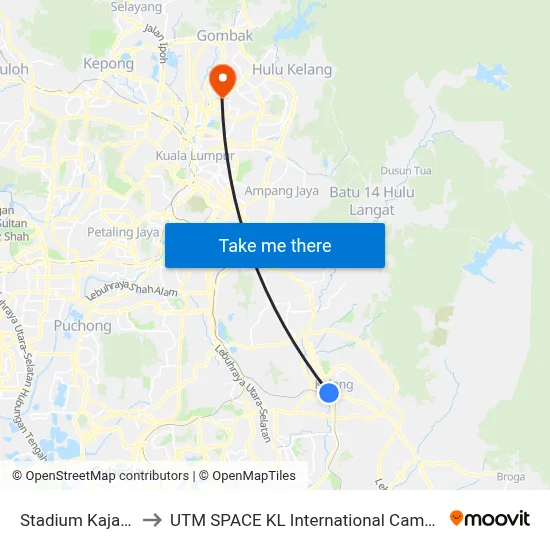 Stadium Kajang to UTM SPACE KL International Campus map