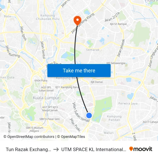 Tun Razak Exchange (Trx) to UTM SPACE KL International Campus map