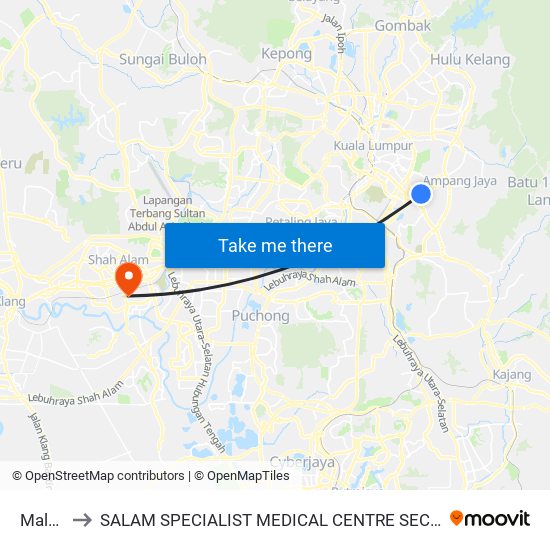 Maluri to SALAM SPECIALIST MEDICAL CENTRE SEC 19 map