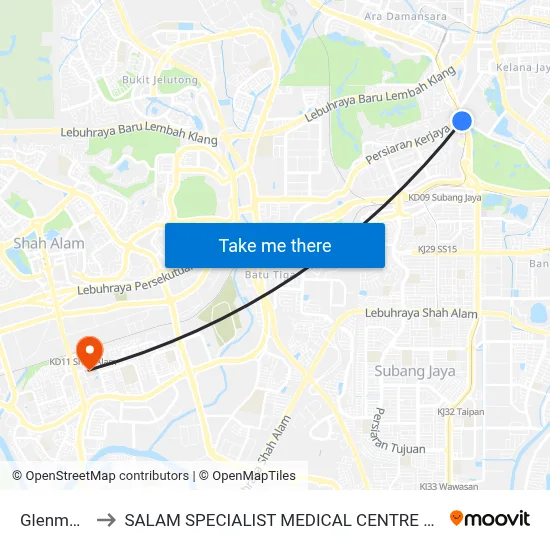 Glenmarie to SALAM SPECIALIST MEDICAL CENTRE SEC 19 map