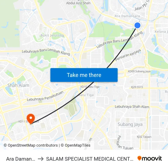 Ara Damansara to SALAM SPECIALIST MEDICAL CENTRE SEC 19 map