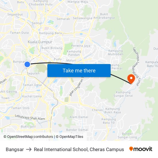 Bangsar to Real International School, Cheras Campus map