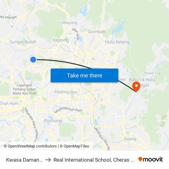 Kwasa Damansara to Real International School, Cheras Campus map