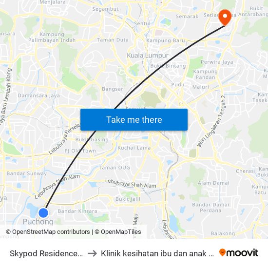 Skypod Residences (Sj447) to Klinik kesihatan ibu dan anak keramat AU2 map