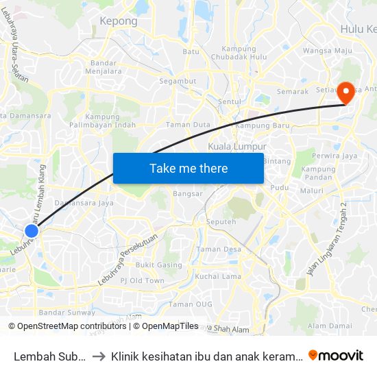 Lembah Subang to Klinik kesihatan ibu dan anak keramat AU2 map