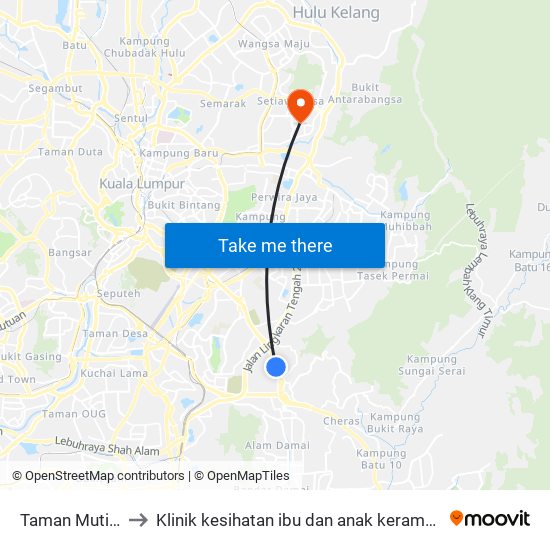 Taman Mutiara to Klinik kesihatan ibu dan anak keramat AU2 map