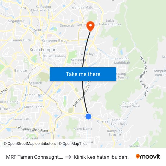 MRT Taman Connaught, Pintu A (Kl1792) to Klinik kesihatan ibu dan anak keramat AU2 map